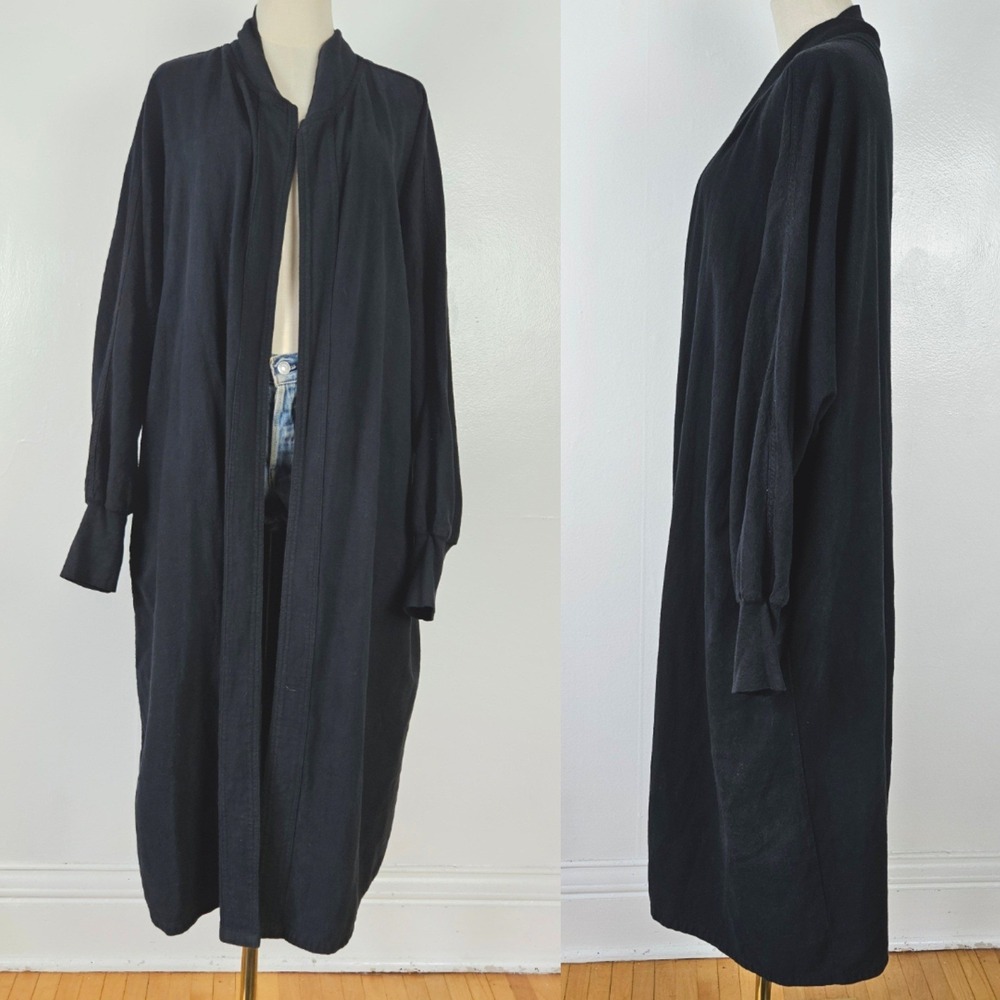 Color Me Cotton Long Crinkle Duster Cardigan Jacket OSFA Black CMC